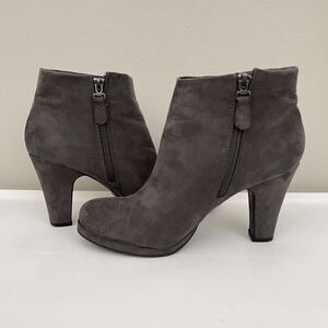 Rampage Heels Ankle Booties Womens Size 9 Benzley Shoes Boots Dark Gray Suede